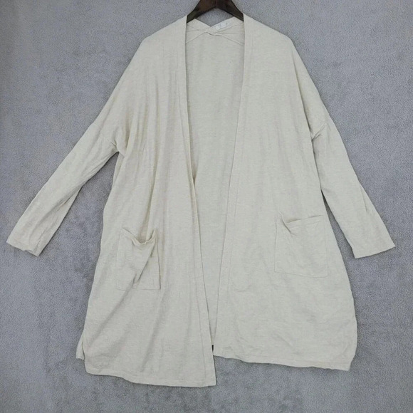 Pure Jill Womens Open Front Cardigan Long Sleeve Beige L Cotton/Nylon 21PT - Picture 1 of 8